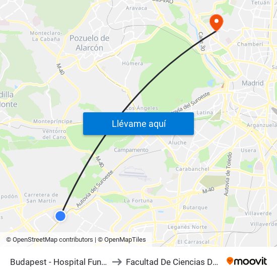Budapest - Hospital Fundación Alcorcón to Facultad De Ciencias De La Información map