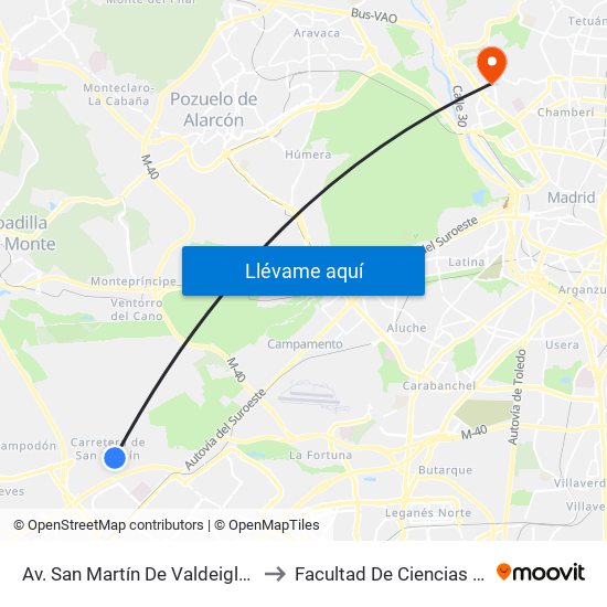 Av. San Martín De Valdeiglesias - Autocaravanas to Facultad De Ciencias De La Información map