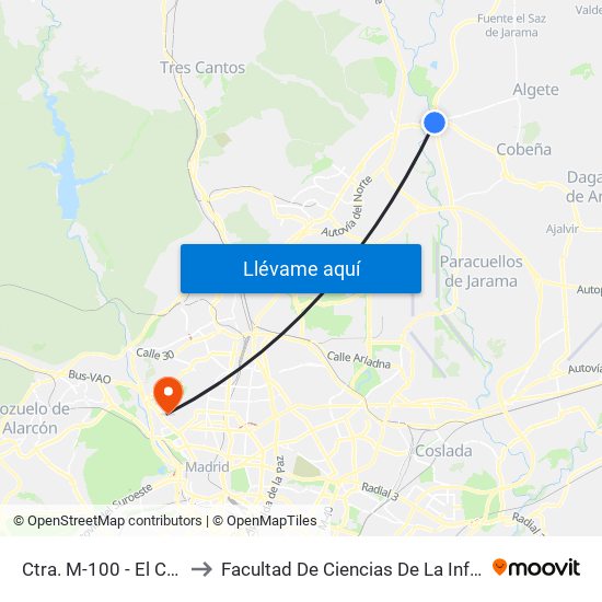 Ctra. M-100 - El Casetón to Facultad De Ciencias De La Información map