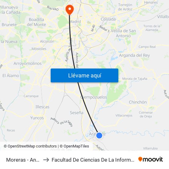 Moreras - Ancha to Facultad De Ciencias De La Información map