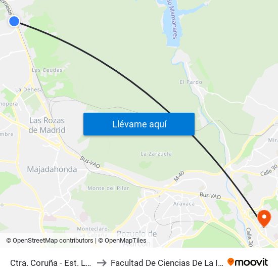 Ctra. Coruña - Est. Las Matas to Facultad De Ciencias De La Información map