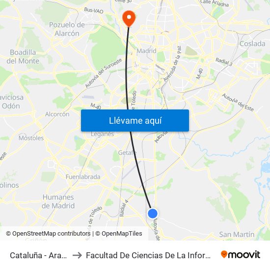 Cataluña - Aragón to Facultad De Ciencias De La Información map