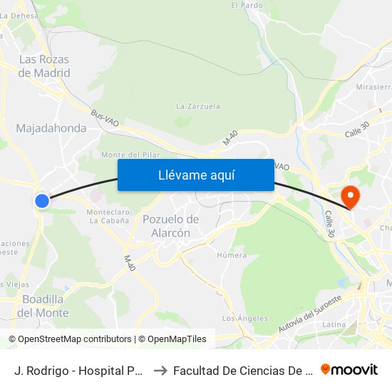 J. Rodrigo - Hospital Puerta De Hierro to Facultad De Ciencias De La Información map