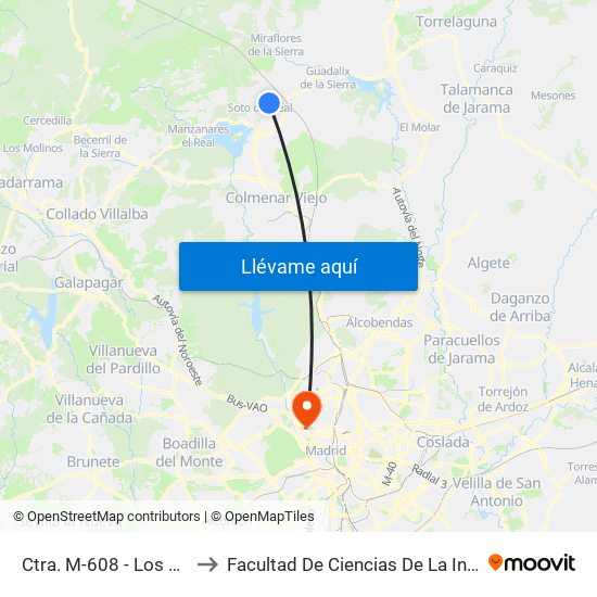 Ctra. M-608 - Los Cerrillos to Facultad De Ciencias De La Información map
