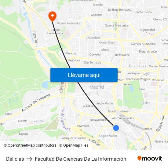 Delicias to Facultad De Ciencias De La Información map