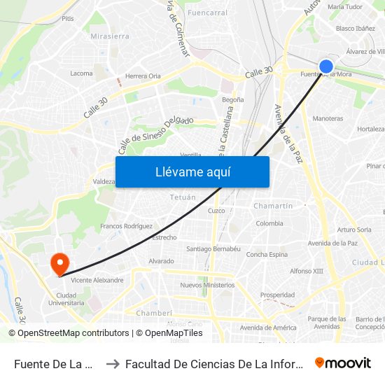 Fuente De La Mora to Facultad De Ciencias De La Información map