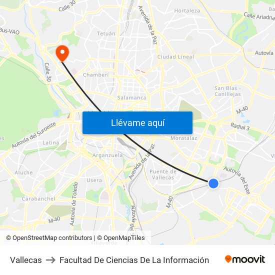 Vallecas to Facultad De Ciencias De La Información map