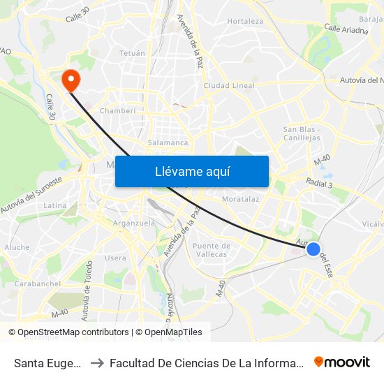 Santa Eugenia to Facultad De Ciencias De La Información map