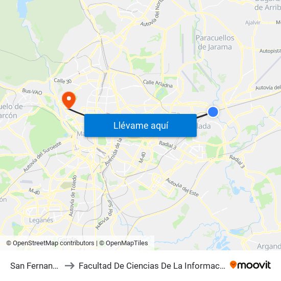 San Fernando to Facultad De Ciencias De La Información map