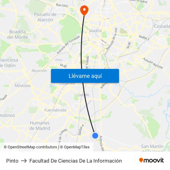 Pinto to Facultad De Ciencias De La Información map
