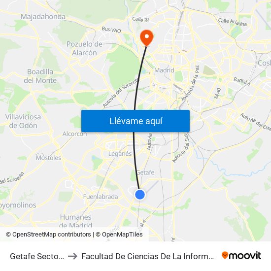 Getafe Sector 3 to Facultad De Ciencias De La Información map