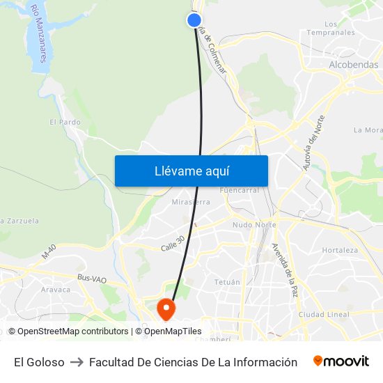 El Goloso to Facultad De Ciencias De La Información map
