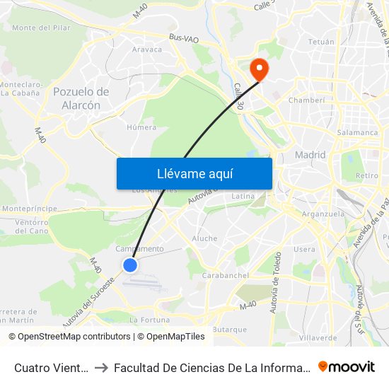 Cuatro Vientos to Facultad De Ciencias De La Información map