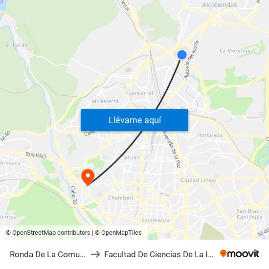 Ronda De La Comunicación to Facultad De Ciencias De La Información map