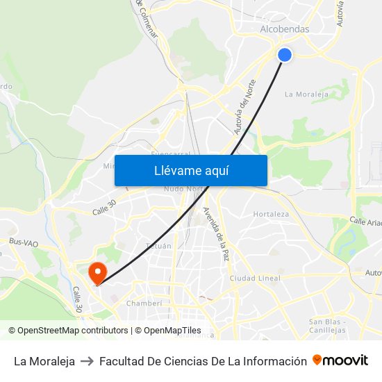 La Moraleja to Facultad De Ciencias De La Información map