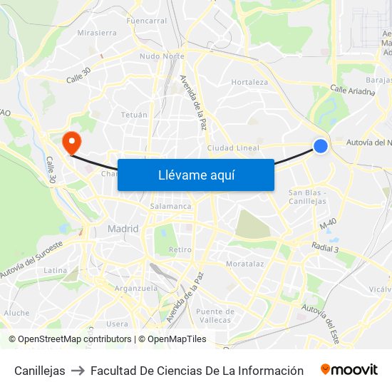 Canillejas to Facultad De Ciencias De La Información map