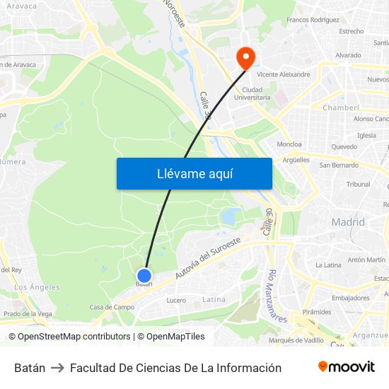 Batán to Facultad De Ciencias De La Información map