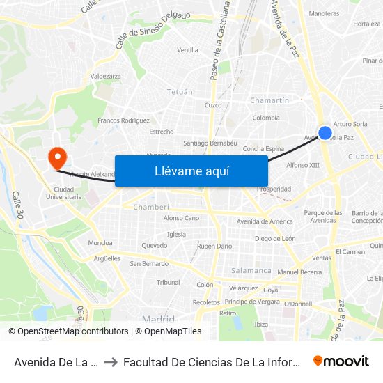 Avenida De La Paz to Facultad De Ciencias De La Información map