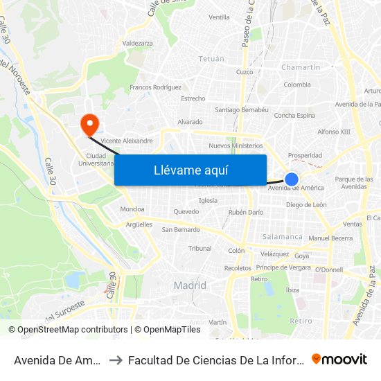 Avenida De América to Facultad De Ciencias De La Información map