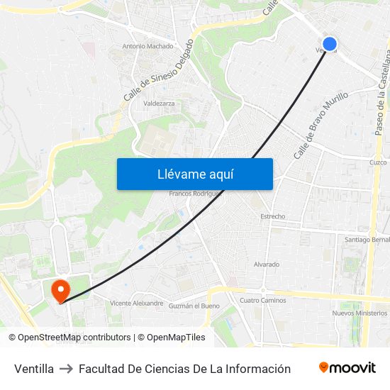Ventilla to Facultad De Ciencias De La Información map