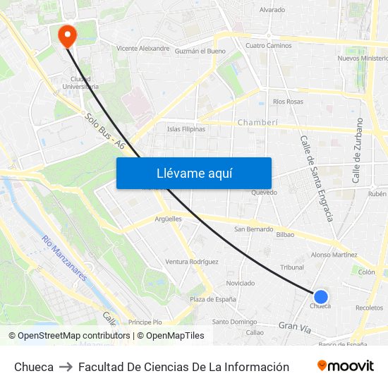 Chueca to Facultad De Ciencias De La Información map