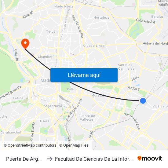 Puerta De Arganda to Facultad De Ciencias De La Información map