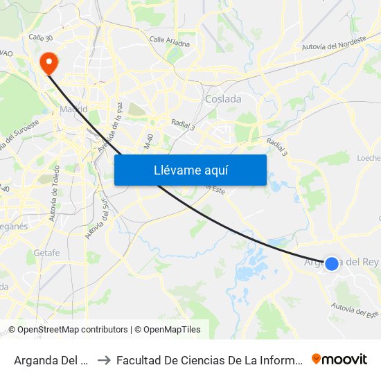 Arganda Del Rey to Facultad De Ciencias De La Información map