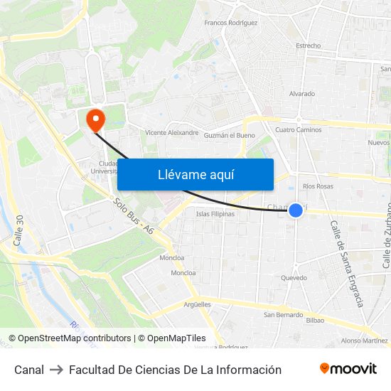 Canal to Facultad De Ciencias De La Información map