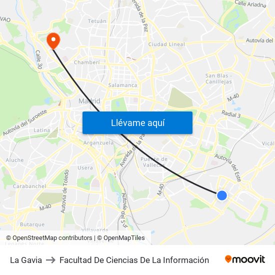 La Gavia to Facultad De Ciencias De La Información map