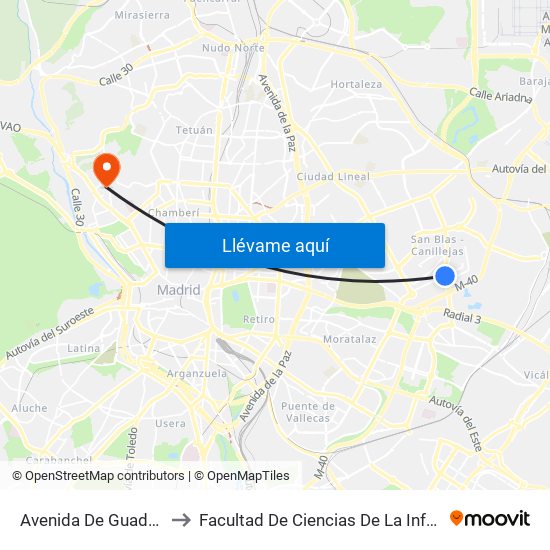Avenida De Guadalajara to Facultad De Ciencias De La Información map