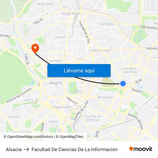 Alsacia to Facultad De Ciencias De La Información map