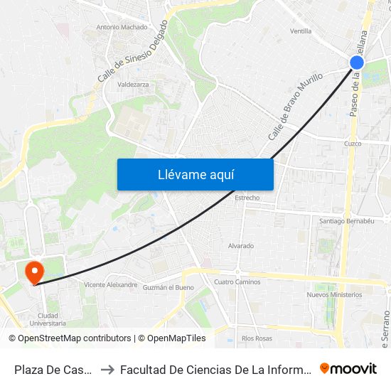 Plaza De Castilla to Facultad De Ciencias De La Información map