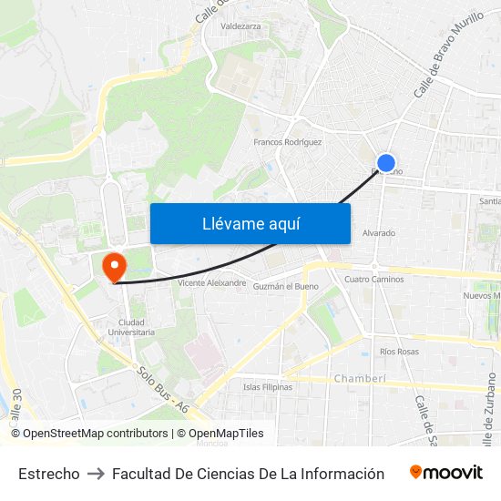 Estrecho to Facultad De Ciencias De La Información map