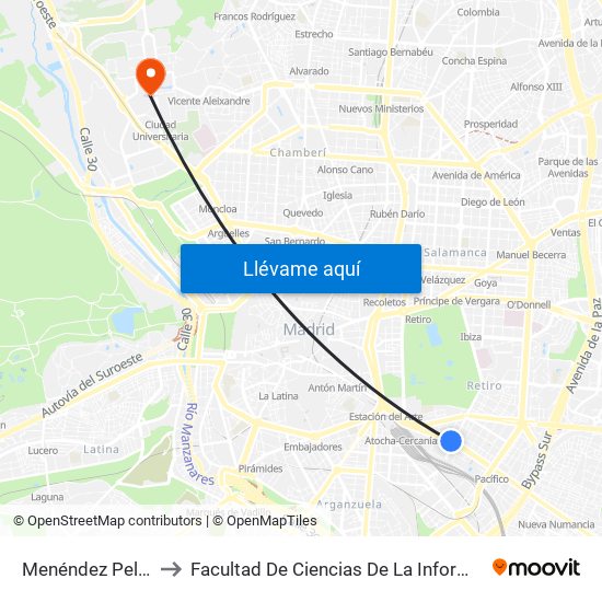 Menéndez Pelayo to Facultad De Ciencias De La Información map