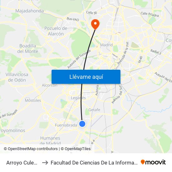 Arroyo Culebro to Facultad De Ciencias De La Información map