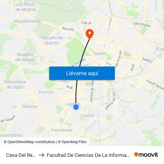 Casa Del Reloj to Facultad De Ciencias De La Información map