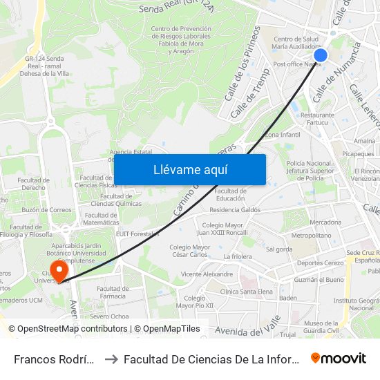 Francos Rodríguez to Facultad De Ciencias De La Información map