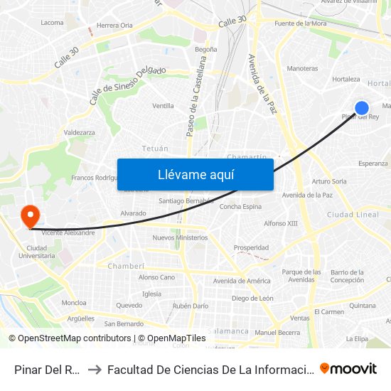 Pinar Del Rey to Facultad De Ciencias De La Información map