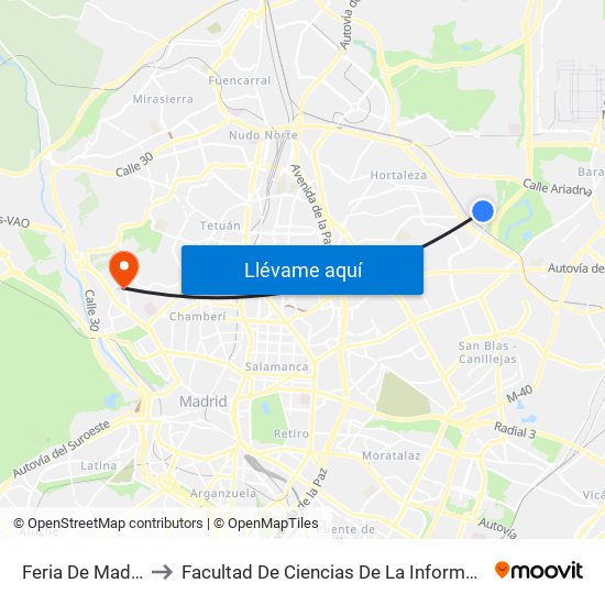 Feria De Madrid to Facultad De Ciencias De La Información map