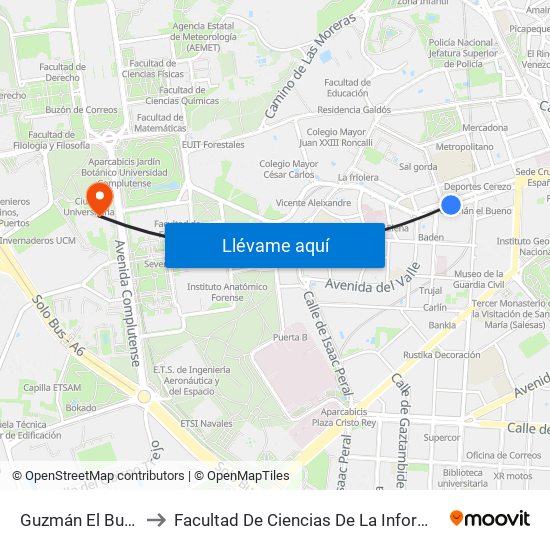 Guzmán El Bueno to Facultad De Ciencias De La Información map