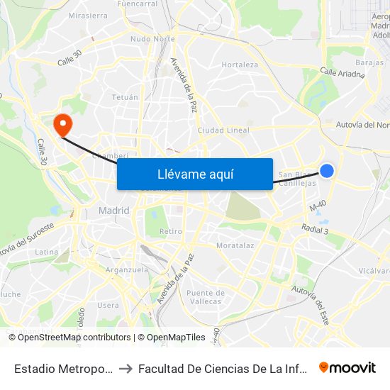 Estadio Metropolitano to Facultad De Ciencias De La Información map