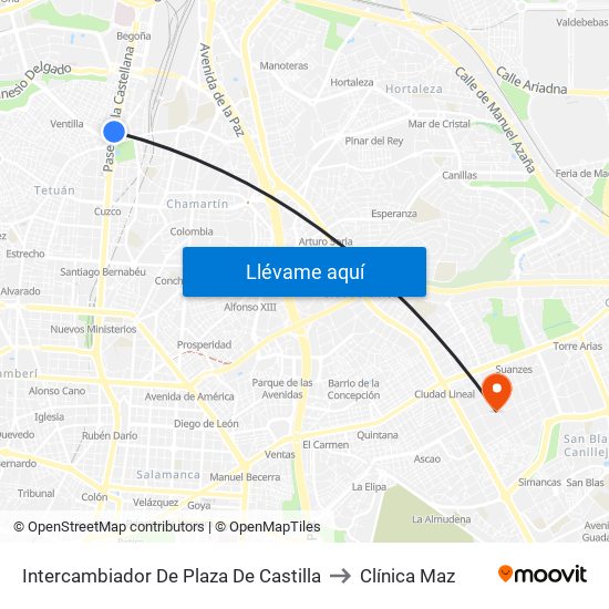 Intercambiador De Plaza De Castilla to Clínica Maz map