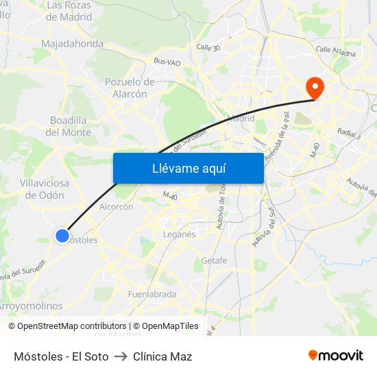 Móstoles - El Soto to Clínica Maz map