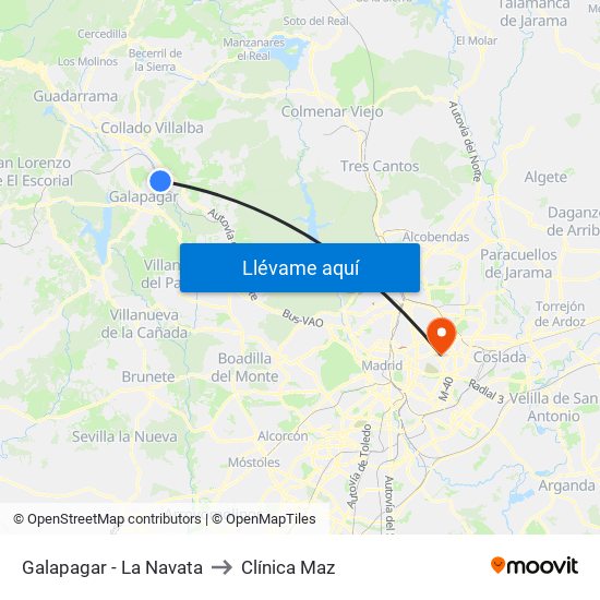 Galapagar - La Navata to Clínica Maz map