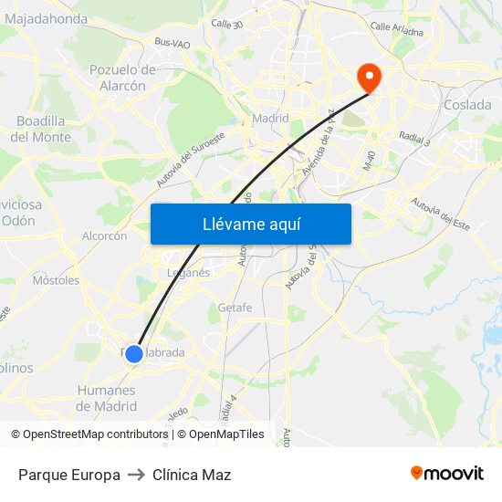 Parque Europa to Clínica Maz map