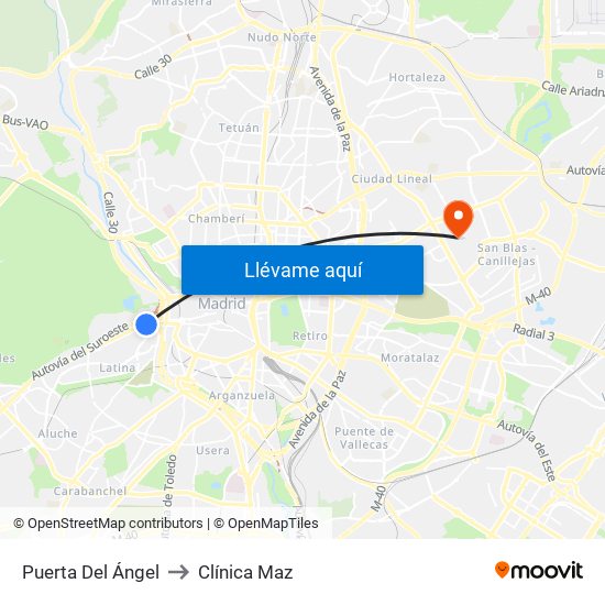 Puerta Del Ángel to Clínica Maz map