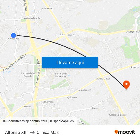 Alfonso XIII to Clínica Maz map