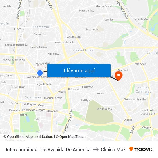 Intercambiador De Avenida De América to Clínica Maz map