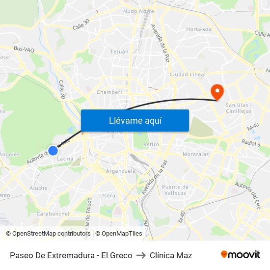 Paseo De Extremadura - El Greco to Clínica Maz map