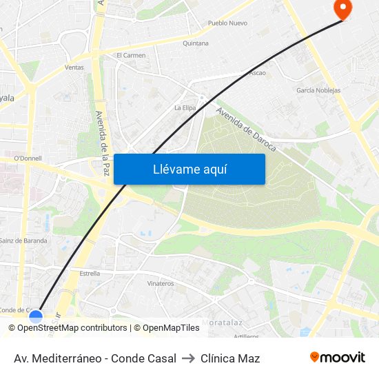 Av. Mediterráneo - Conde Casal to Clínica Maz map